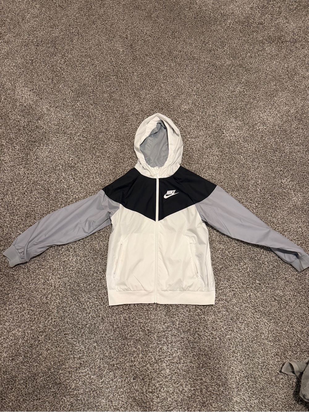 Nike Kids Colorblock Hooded Windbreaker - White, Black & Gray